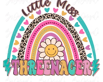 Little Miss ThreeNager png, 3rd Birthday girl png for sublimation, Pink rainbow sublimation designs downloads groovy birthday shirt clipart