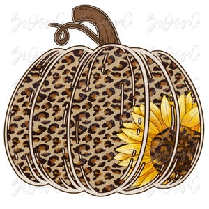 Leopard pumpkin with sunflowers, pumpkin sublimation designs downloads, cheetah leopard hand drawn pumpkin design, pumpkin leopard png files