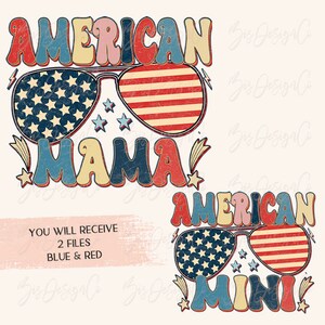 American mama mini png, Retro american mama sublimation designs downloads, 4th of july shirt kids clipart mother daughter matching png forth
