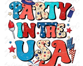 Party in the USA png, Retro 4th of july sublimation designs downloads, Patriotic America shirt women png USA flag tshirt design clipart file