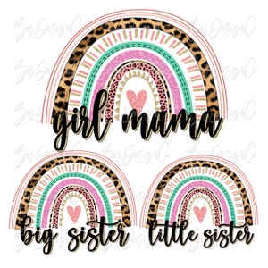 Grote zus kleine zus png print, Meisje mama sublimatie ontwerpen downloads moeder dochter matching shirts Roze regenboog meisjes Broers en zussen Sisters