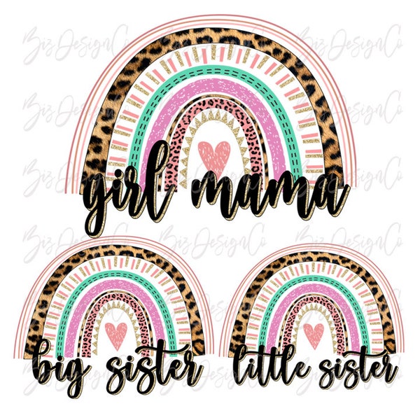 Big sister little sister png print, Girl mama sublimation designs downloads mom daughter matching shirts Pink rainbow girls Siblings Sisters