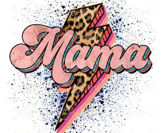 Mama leopard png, RETRO Mama sublimation designs downloads, mom  mama tshirt Lightening bolt mother&#39;s day clip art, ready to print clipart