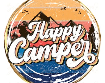 Happy camper png, Retro camper vibes shirts for woman design file, Summer sublimation design downloads, Rainbow colors lake beach clipart