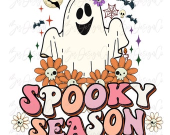 Spooky season ghost png, Groovy halloween sublimation designs downloads, Retro cute ghost Shirt clipart design, Autumn Flowers DTG Transfer