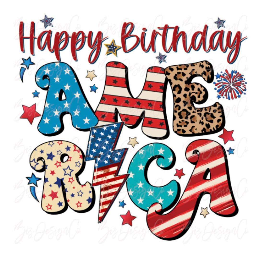 Retro Happy Birthday America Png, Leopard 4th of July Sublimation ...