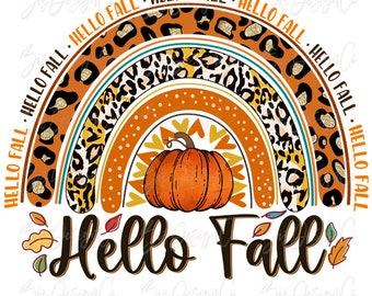 Hola otoño png, descargas de diseños de sublimación Leopard Fall, archivo png arco iris otoño, camisa de leopardo vintage calabaza hojas de clipart de otoño archivos clipart