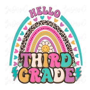 Hallo dritte Klasse png, dritte Klasse Lehrer png, Back To School, Groovy Schule Sublimation Designs Downloads Kinder Unterricht Shirt Clipart-Datei