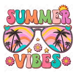 Summer vibes png, Retro summer life shirts for woman design file, Beach sublimation design downloads, color sunglasses beach clipart file