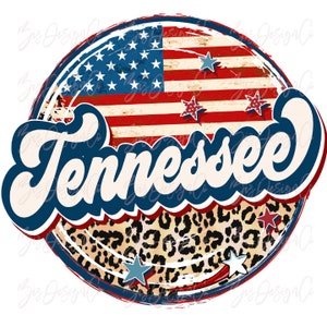 Tennessee 4 juli png, Retro Leopard 4 juli bestanden voor sublimatie download Patriotic USA shirt tshirt design clipart download bestanden