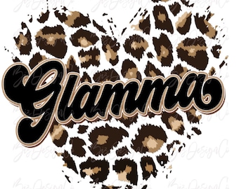Glamma leopard png, RETRO Grandma sublimation designs downloads file, mama shirt, Glamma heart png mother's day ready to print clipart files