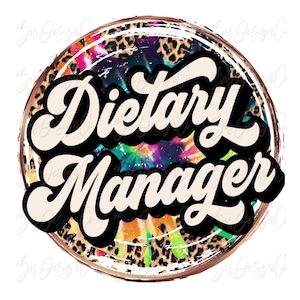 Downloads de designs de sublimação do Retro Leopard Dietary Manager, gráficos de design de clipart de camisa de presente de nutricionista vintage para download de arquivos de camiseta