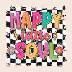 Happy Little Soul png, RETRO mini meisje sublimatie ontwerpen downloads, Geruite Vintage Groovy 70s 80s tshirt shirt clipart Smile design