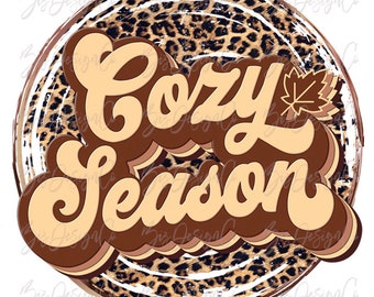 Cozy season png, Retro Fall sublimation designs downloads, happy fall y'all png, vintage leopard shirt design hand drawn autumn clipart file