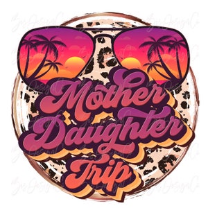 Viagem de mãe e filha png, downloads de designs de sublimação RETRO Leopard Girl, Leopard Summer Cruise Férias mamãe meninas arquivos de camisas correspondentes