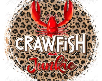 Leopard Crawfish Junkie png, Retro leopard Crawfish sublimation designs downloads, Crawfish Season tshirt png design clipart files  download