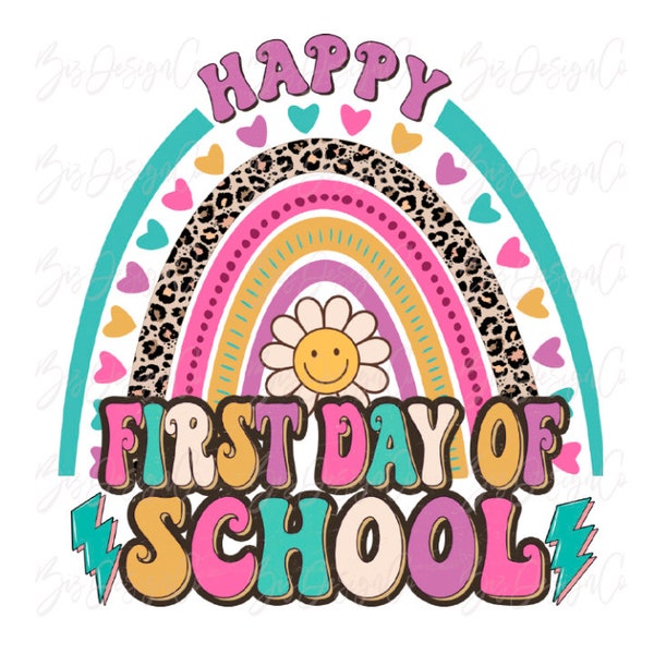 Retro happy first day of school png, Groovy back to school png, school sublimation designs downloads, school girl png, teaching crew clipart