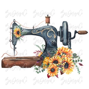 Watercolor Floral sewing machine sublimation design downloads, sunflower sublimation designs shirt sweatshirt mu pillow clipart png files