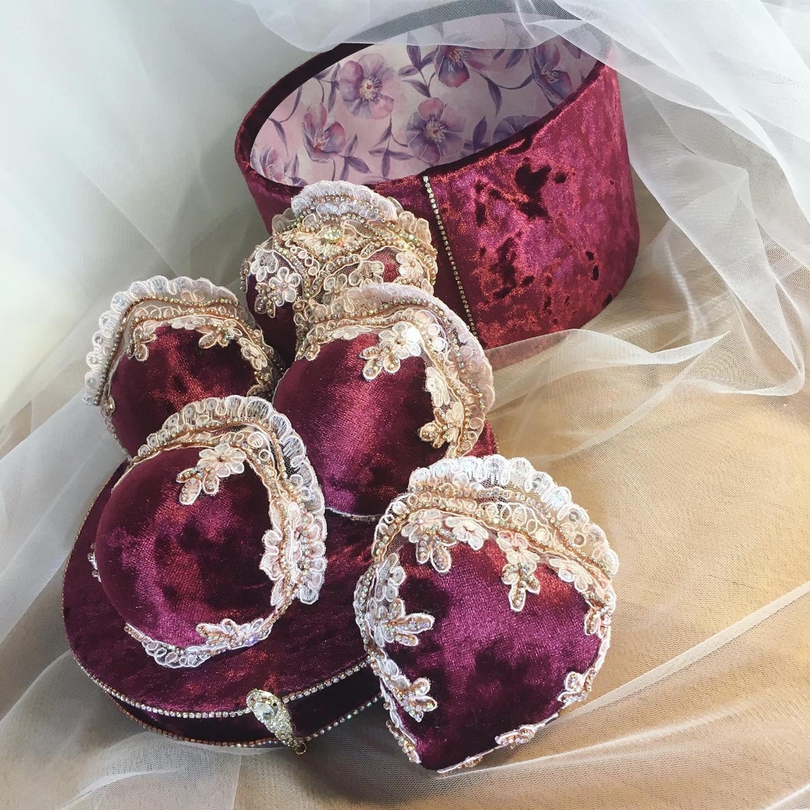 Velvet Christmas ornaments set of 5 handmade tree toys in Etsy