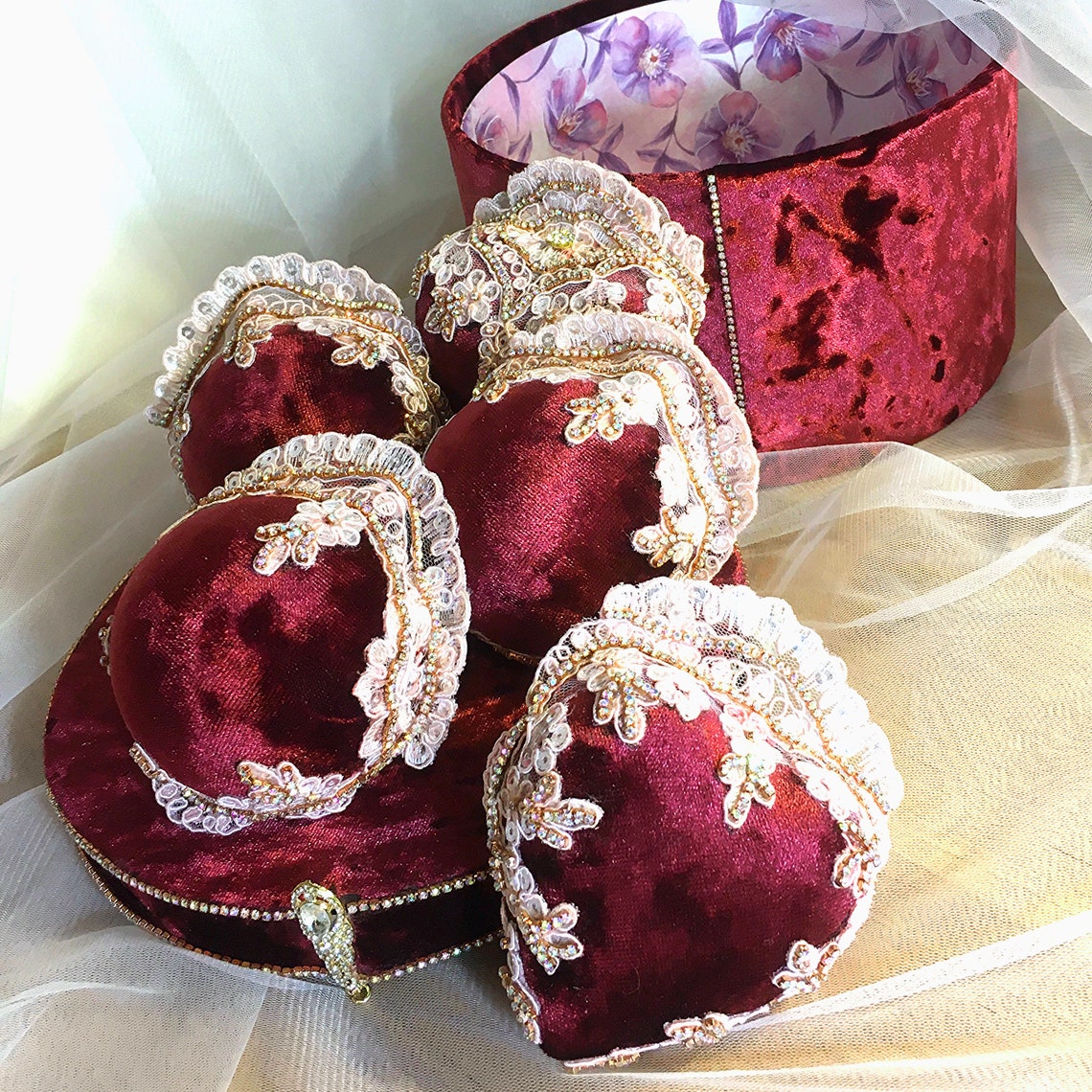 Velvet Christmas ornaments set of 5 handmade tree toys in Etsy