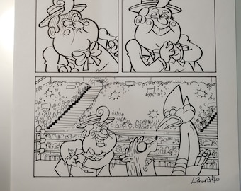 Regular Show ORIGINAL ARTWORK from graphic novel "Wrasslesplosion" A4 size Mordecai Rigby