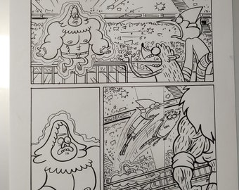 Regular Show ORIGINAL ARTWORK from graphic novel "Wrasslesplosion" A4 size Mordecai Rigby Skips