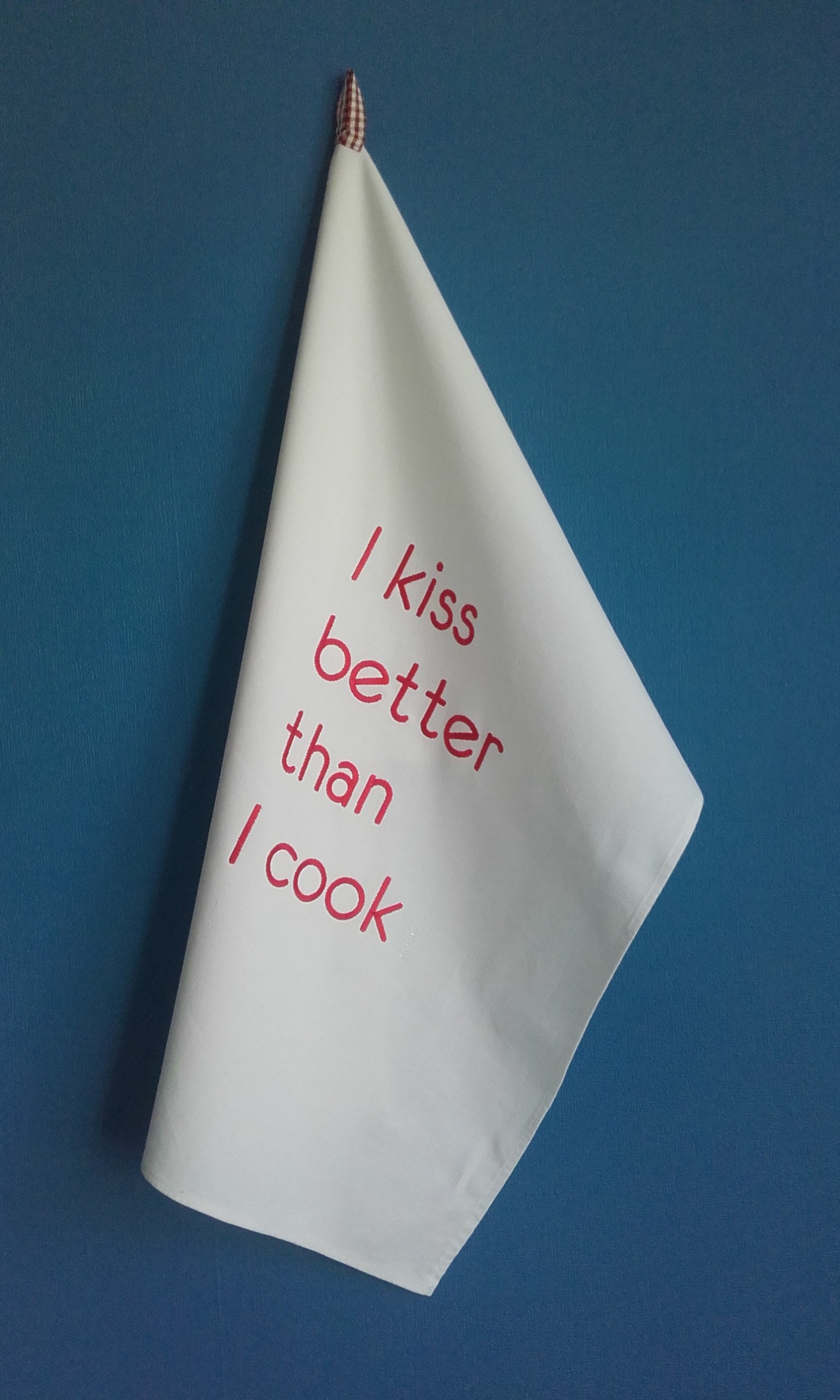 Torchon Vintage Brodé I Kiss Better Than Cook