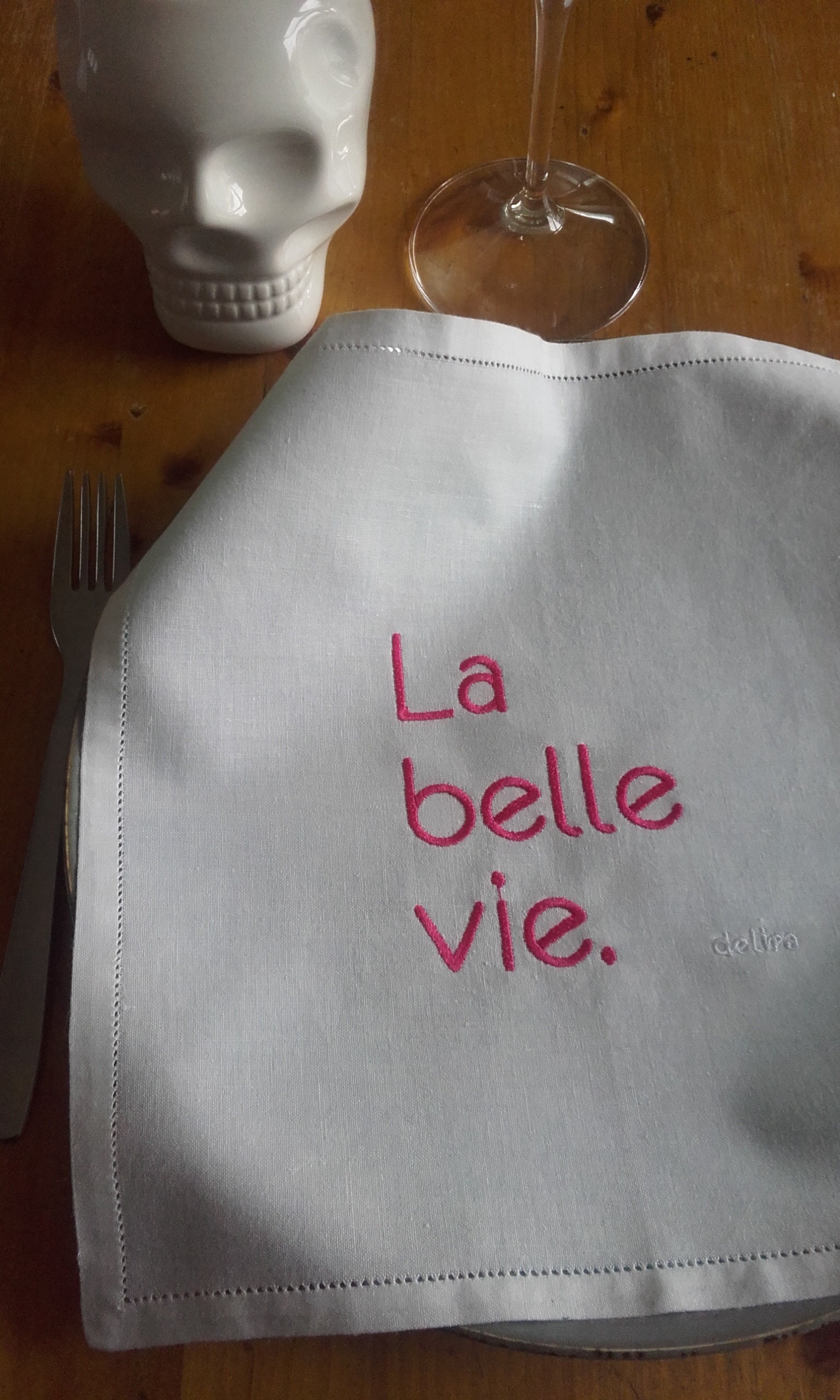 Serviette de Table Brodée La Belle Vie