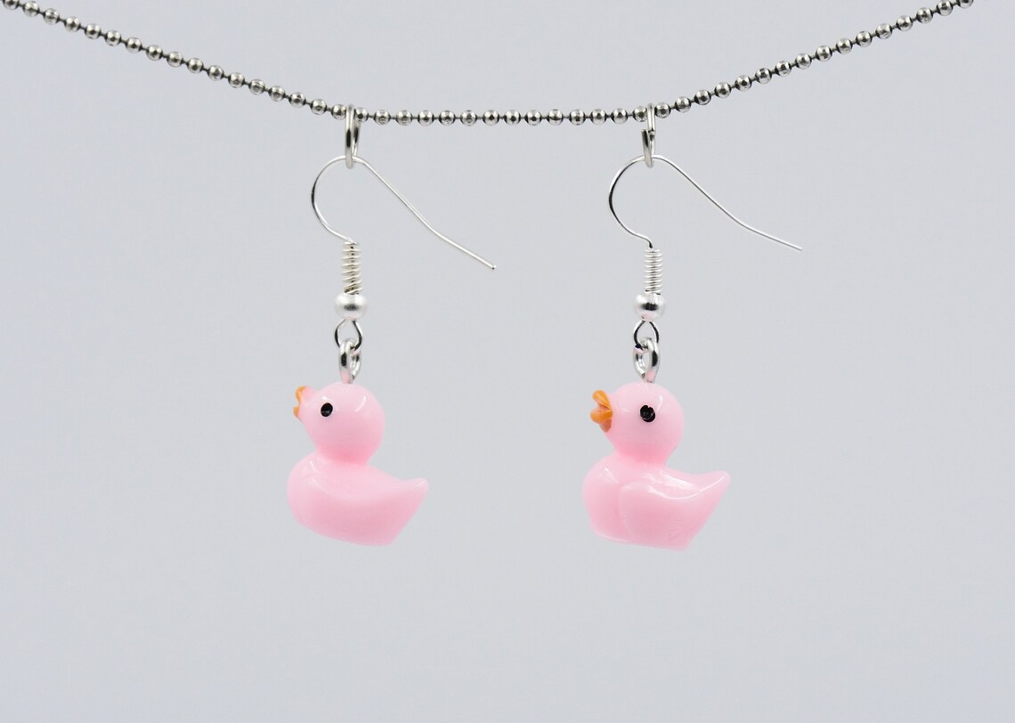 Pink Duck Earrings Dangle earrings Etsy