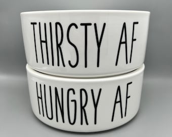 Hungry AF & Thirsty AF Ceramic Pet Bowls: No Spill Dog/Cat Bowl