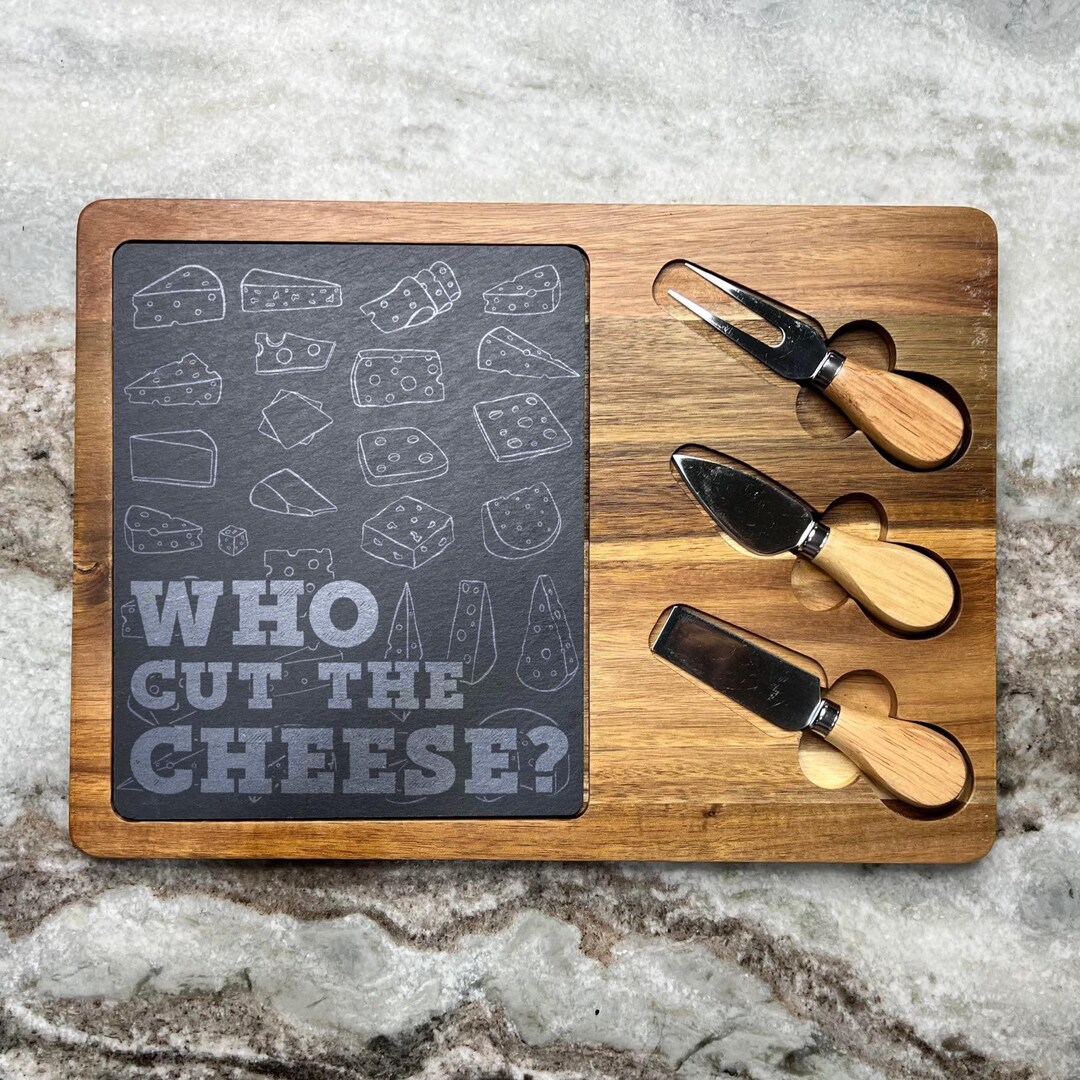 Who Cut the Cheese Acacia Wood/slate Rectangle Cheese Set With Three ...