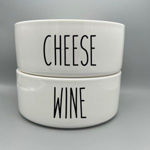 Cheese & Wine Pet Bowls - No Spill Heavy Water Bowl - Cat Bowls - Personalized Dog Bowl - Ceramic 6" or 7" White