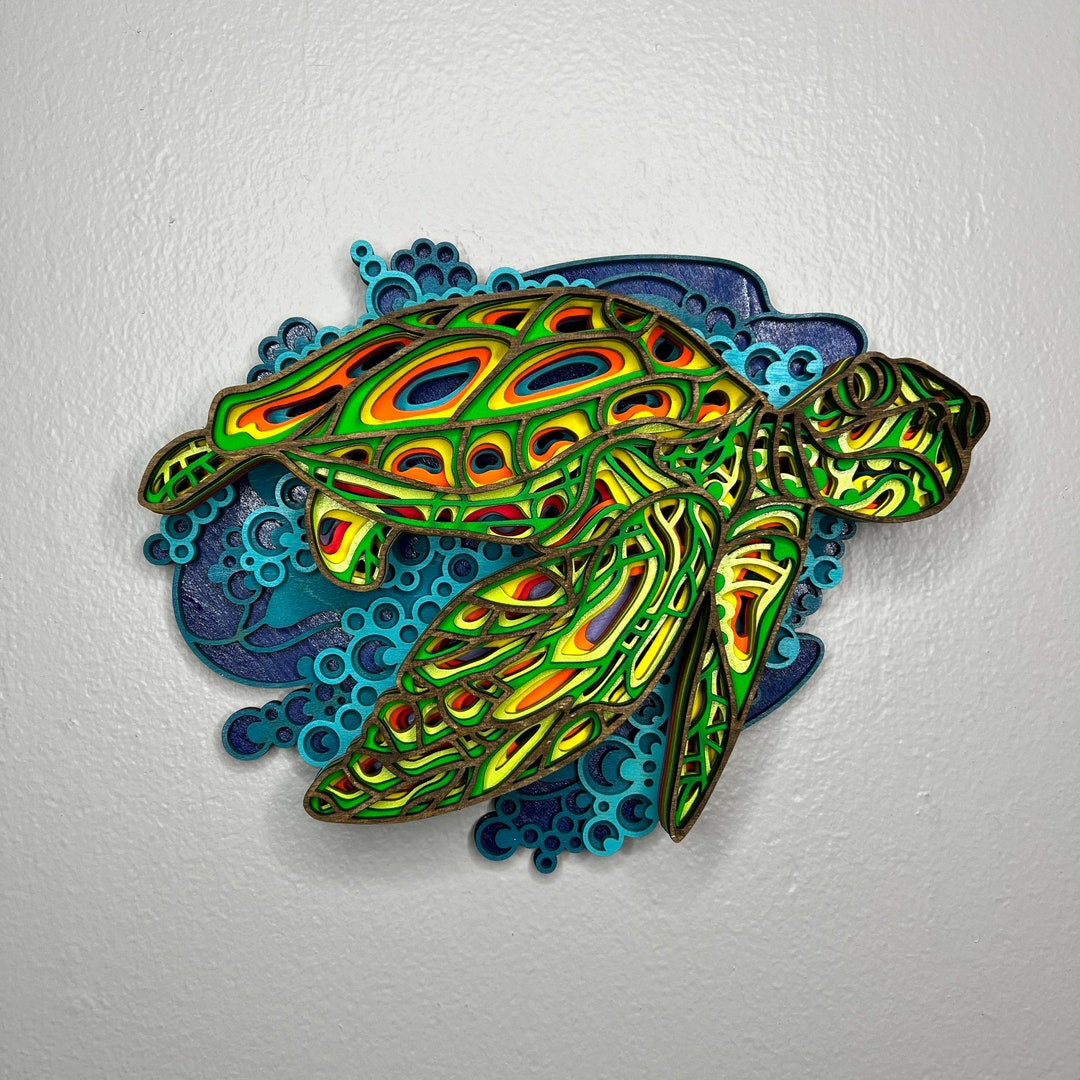 Sea Turtle 10 Layered Wood Art Decor - Hand Painted - Stained - Etsy