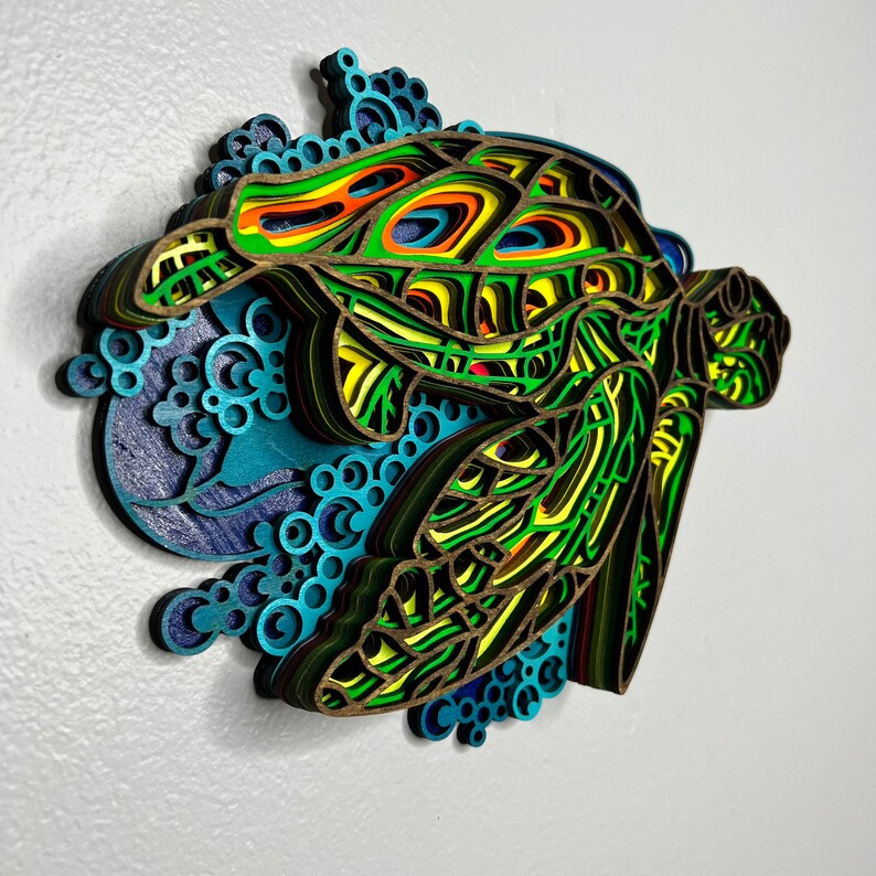 Sea Turtle 10 Layered Wood Art Decor - Hand Painted - Stained - Etsy