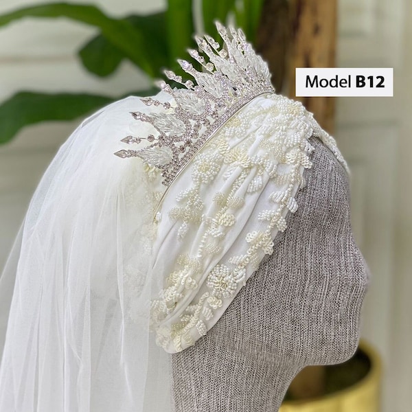 Hijab Bridal Caps, Muslim Bridal Veil, Practical Bridal Cap, Beaded Lace Hijab Cap, Ready Made Cap, Turban Cap, Elegant Hijab Scarf