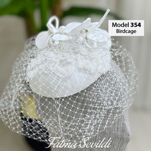 Lace Birdcage Veils: Ivory Wedding Hair Clip, Bridal Mini Veil