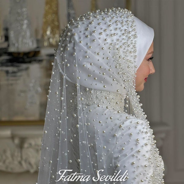 PART2- Beaded Veils / Hijab Head Set, Wedding Long Veil, Cathedral Veil, Lace Veil, Bridal Head Set, Muslim Bride Head Set, Mantilla Veil