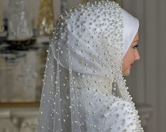 PART2- Beaded Veils / Hijab Head Set, Wedding Long Veil, Cathedral Veil, Lace Veil, Bridal Head Set, Muslim Bride Head Set, Mantilla Veil