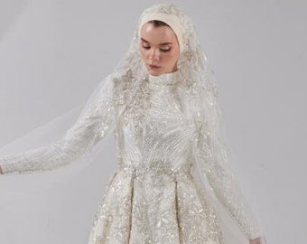 Veiled Modest Muslim Wedding Dress, Hijab Wedding Dress, Beaded Lace Bridal Dress, Luxury Wedding Dress, Islamic Bridal, Hijab Bridal Gown