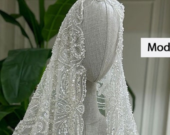 PART6 Beaded Lace Cathedral Wedding Veil: Long Tulle Bridal Hijab
