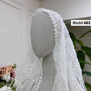 PART2 Lace Cathedral Veil: Beaded Wedding Veil, Hijab Head Set