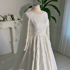 Veiled Elegant Muslim Wedding Dress, Hijab Bridal Gown, Lace Bridal Dress, Hijab Wedding Dress, White Wedding Dress, Modest Bridal Dress