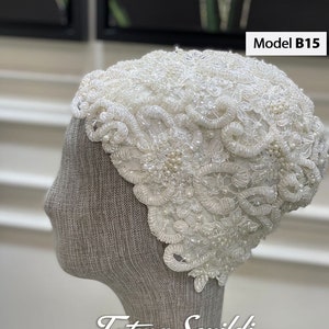 Beaded Lace Hijab Bridal Bonnets: Elegant Turban Cap