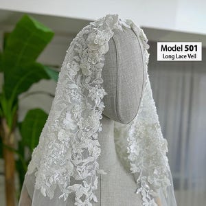 PART1 Lace Edge Cathedral Wedding Veil: Bridal Mantilla Veil with Comb