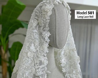 PART1 Lace Edge Cathedral Wedding Veil: Bridal Mantilla Veil with Comb