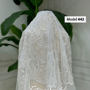 PART6 Lace Veils / Hijab Head Set, Cathedral Veil, Long Veil, Beaded Lace Veil, Bridal Head Set, Muslim Bride Head Set, Hijabi Wedding Veil zdjęcie 4