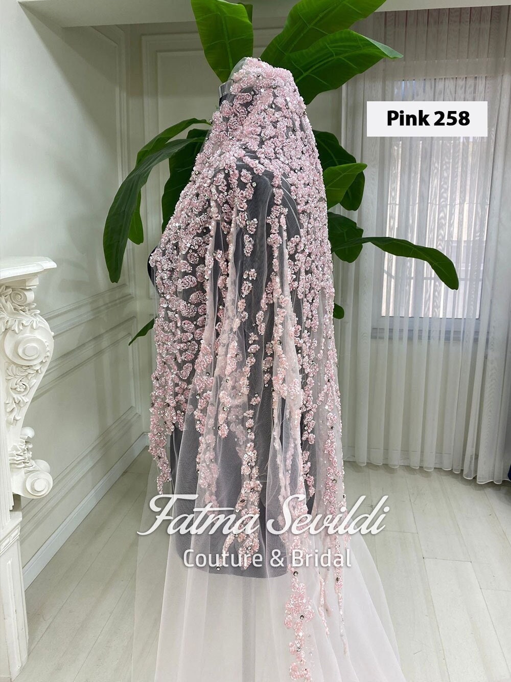 COLOR VEILS / Hijab Head Set, Cathedral Veil, Long Veil, Beaded Lace Veil, Muslim Bride Head Set, Hijabi Wedding Veil, V258 V392 V422