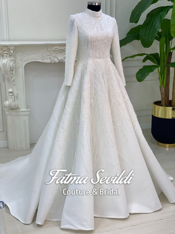 Turkish Gelinlik Lace Applique Muslim Wedding Dress Modest Floor Length Muslim  Wedding Gown With High Neck, Hijab, And Long Sleeves From Fittedbridal,  $144.41 | DHgate.Com