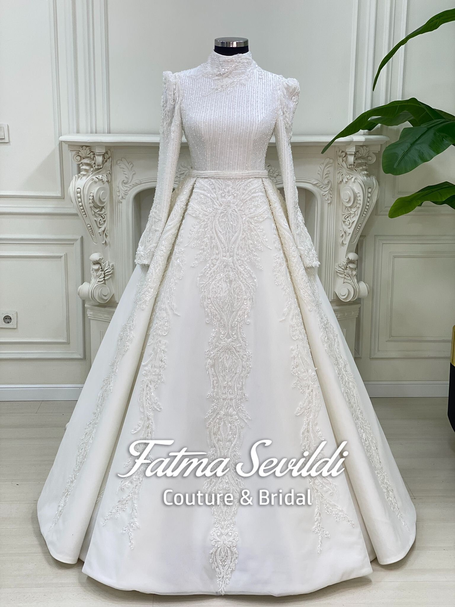 Elegant Simple Satin Muslim Wedding Dresses Ball Gown Bride Dress DQG1 –  TANYA BRIDAL