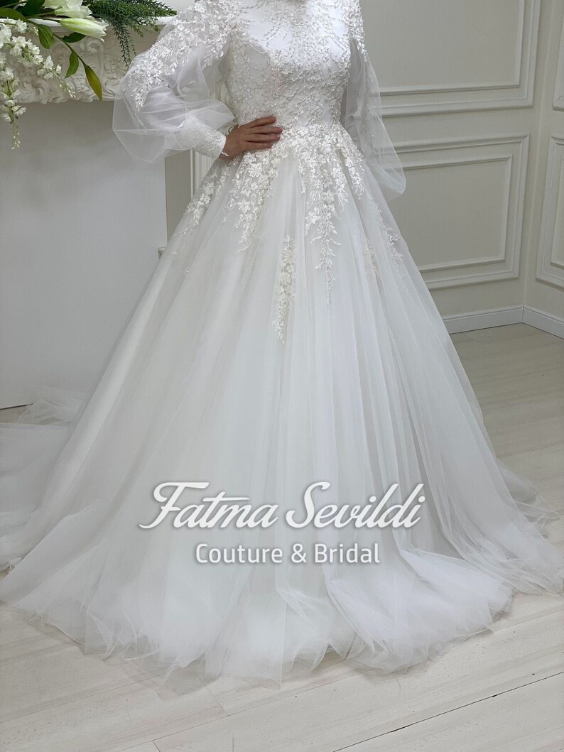 Hijab Wedding Dress With Beaded Lace Luxury Bridal Muslim